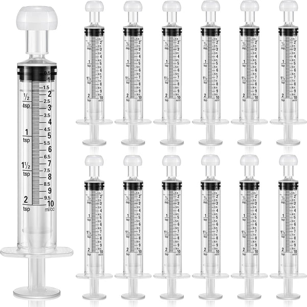 12 Pack Plastic Syringe with Cap, Oral Syringe Measuring Tools for Scientific Labs, Dental Irrigation, Feeding Pets