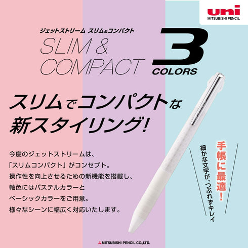 Uni Jetstream Slim Compact, 3 Colors Ballpoint Pen (Black, Red, Blue) 0.5mm, White Body (SXE3JSS05.1)