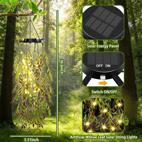 HSBMTBDBF 66 IP65 Solar Hanging Garden Lights, LED Artificial Willow Leaf Solar String Lights Outdoor, Birthday Gifts