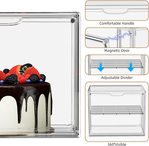 2 Countertop, 15.3" 9.8" 11.4" JOYZAN Pastry Display Case, Tier Bread Box for Kitchen Acrylic Bread Container