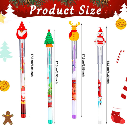 Christmas Pencils Multi-Point Stackable Push Pencils Decorated with Santa, Xmas Tree, Deer, and Snowman (24 Pieces)