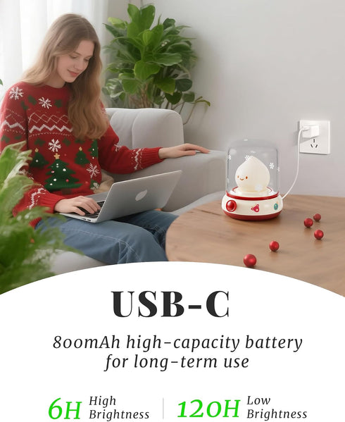Dimming, Christmas Flame Night Light, Cute Night Light with White Noise, Rechargeable Portable Small Table Lamp, Best