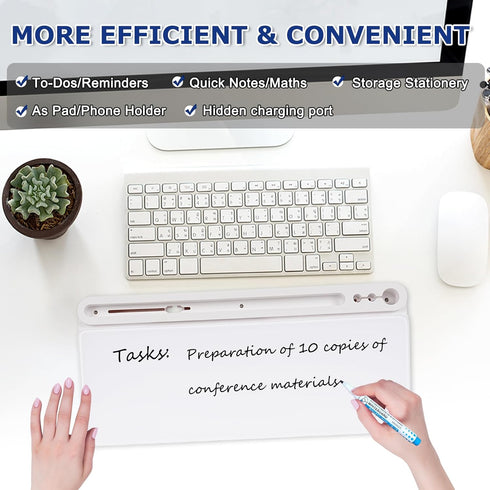 Desktop Glass Whiteboard with Storage, Desk White Board with Computer Keyboard Stand, Drawers for Home, Office