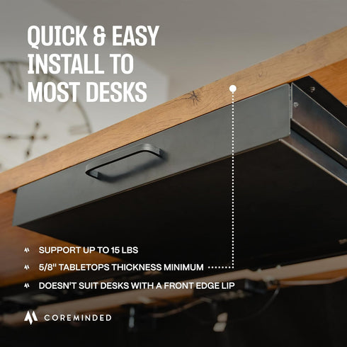 Under Desk Drawer for Desk, Carbon Steel Office Drawer Attachment, Slide Out Undermount Drawer, Sliding Underdesk