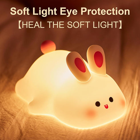 Beszeith Dimmable Big Face Rabbit Silicone Night Light for Kids,Cute Animal Lamp, Easter Rabbit,Gifts Light up Bunny