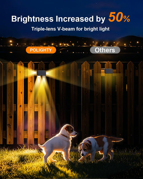 4 Pack 3-Side Solar Fence Lights Outdoor Waterproof with Warm White LED Spot Lens, for Wall, Deck, Patio, Yard, Rail
