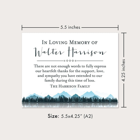 5.5x4.25 Mountain Forest Sympathy Thank You Cards, Funeral Thank You Cards, Personalized Flat Bereavement Notes
