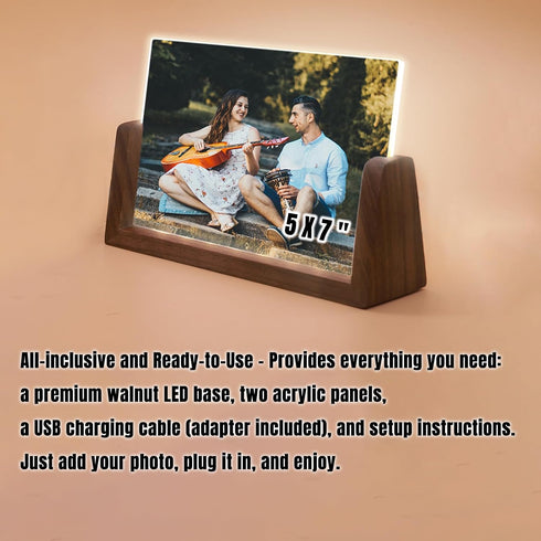 HETOOSHI 5X7inch) Walnut LED Night Light Photo Frame - Illuminated Acrylic Picture Frame with Glowing Wooden Base, USB