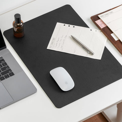 Nekmit Leather Desk Blotter Pad, 17 x 12 Inches, Flat, Non-Slip, Waterproof - Black