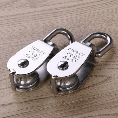 2Pcs 25MM Single Pulley Block in 304 Stainless Steel M25 - Loading 400kg, Silver