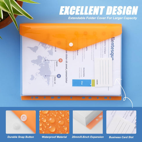 Binder Pocket Organizer Folders, 12 Pack Expandable Folders Plastic Envelopes Binder Folders with 11 Holes for 2/3/4 Ring Binder, Document Pouch with Snap Button & Label for School Office Home by iMissiu