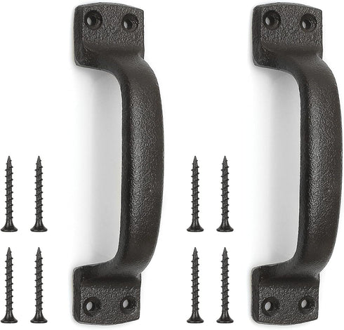 Heavy Solid Cast Iron Barn Door Pulls Handles, 7inch Metal Hardware for Sliding Gate, Drawer, Garage - Dark Brown 2 Pack
