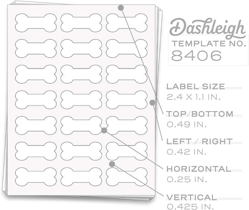 Printable Dog Bone Labels, 2.4" x 1.1", Uncoated White, 105 Labels