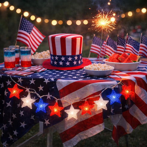 Generic 4th 6.56 Red White Blue Star Shaped String Lights, Independence Day Star Lights for of July Decoration, Ft