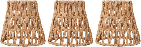 HEEPDD 3PCS E14 Bulb, 9cm 14cm 3PCS Faux Rattan Lampshade, Rope Clamp/Holder On Lampshade for Top Bottom, Perfect