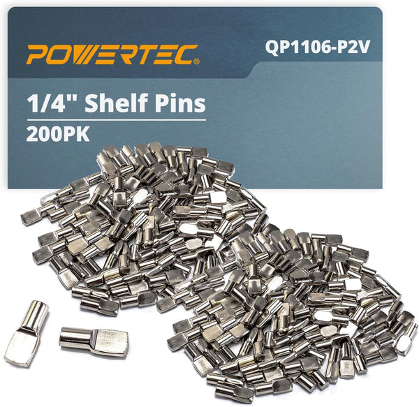 POWERTEC QP1106-P2V 1/4 Inch Shelf Pegs 200 pcs, Spoon Shaped Shelf Pins Support