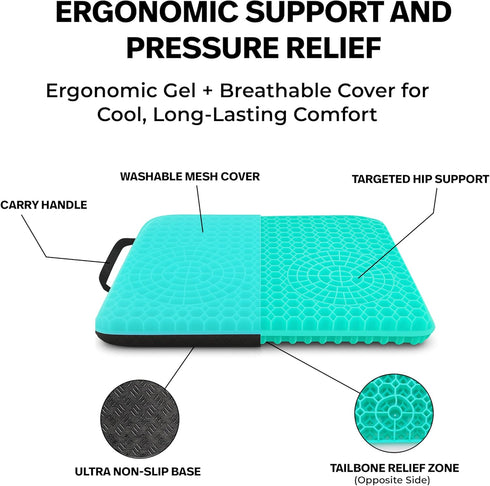 Tailbone Gel Seat Cushion for Support and Relief from Butt and Back Pain and Pressure - Cushions are Large Thick