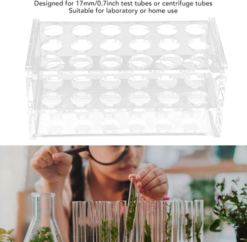 17mm Test Tube Rack with 18 Holes - Durable Transparent Holder for 10ml and 15ml Centrifuge Test Tubes