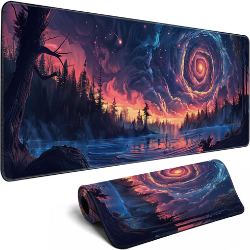 Large Moon Mouse Pad, Night Sky Forest Desk Mat, 31.5 x 11.8, Full Keyboard and Mouse Pad with Stitched Edges