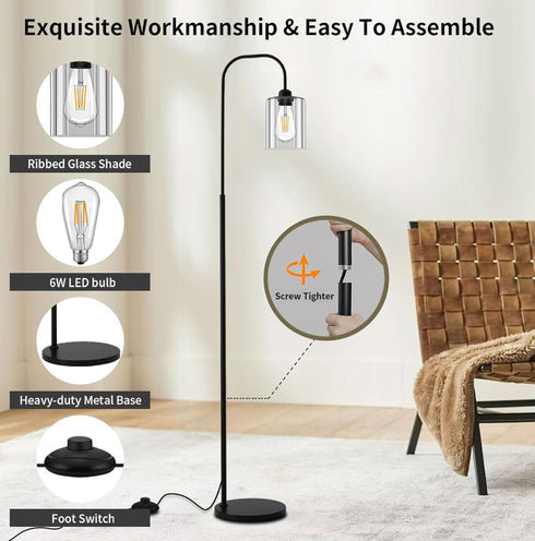 lumsic Bulb, Floor Lamps for Living Room, Industrial Floor Lamp for Bedroom, Modern Standing Lamp with Foot Pedal
