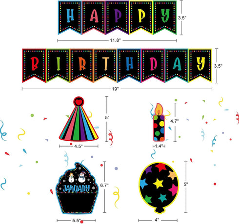 PETCEE 27PCS Happy Birthday Bulletin Board Set for Classroom Wall Decoration Birthday Chart