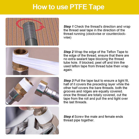 GCQ Teflon Tape, PTFE Thread Seal Tapes, 1/2 inch x 500 inch, 10 Pack, White