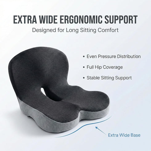 Seat Cushion Memory Foam with Ergonomic L-Shaped Extra Wide Support for Lower Back Relief, Comfort Cushion for Office