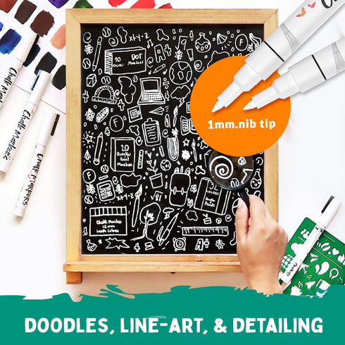 Extra Fine Tip White Chalk Markers, 4 Pack 1mm Point, Dry Erase Marker for Blackboard and Signs