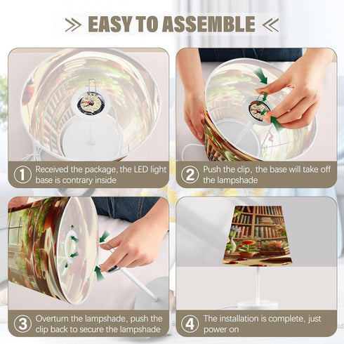 Lotupokon Dimmable Bulb Books Flowers Table Lamp for Bedroom Bedside Nightstand Lamp USB Outlet Desk Lamp with Fabric