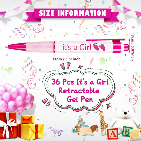 Woanger 36 Pcs Baby Shower Pens for Boys Girls Retractable Gel Pens Blue or Pink Baby Shower Favors Thank You Gifts for Guests(It's a Girl Style) by Woanger