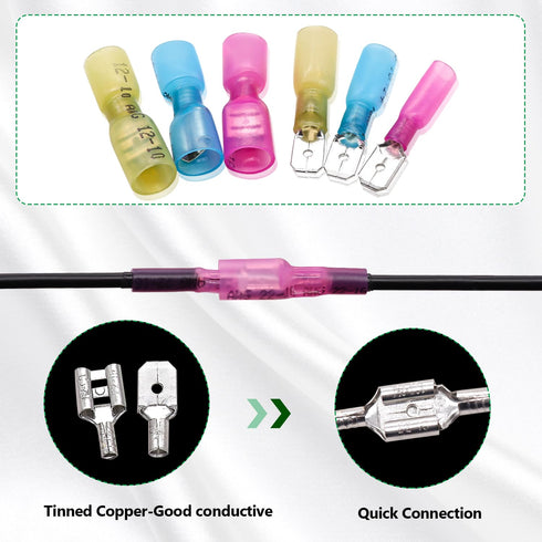 Twidec 200PCS Heat Shrink Spade Connectors Kit, 16-14 AWG Fully Insulated Electrical Wire Crimp Connectors