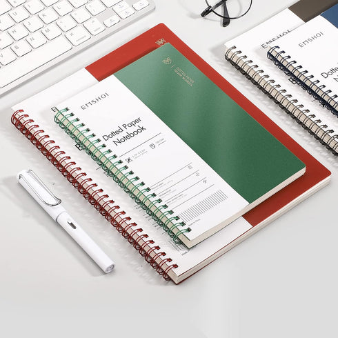 EMSHOI Dotted Journal Spiral Notebook, 7.48" x 10.15", 2 Pack, 320 Pages, 100gsm Thick Paper, B5 Dot Grid Journals