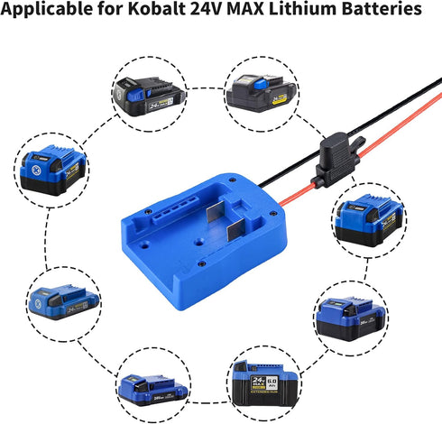 Power Wheel Adapter for Kobalt 24V Max Battery with Fuse & Wire Terminals, Connector for RC Car, DIY