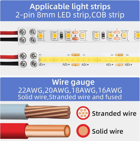 40 PCS 2-Pin 8mm Solderless LED Strip Connectors, Reliable Screw Down Connectors for Easy Installation