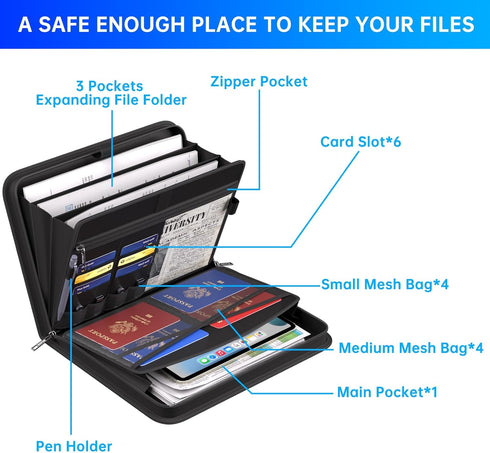 ENGPOW Fireproof Document Organizer Folder, Expanding File Folder with Multi Pockets, Portable Storage for Important