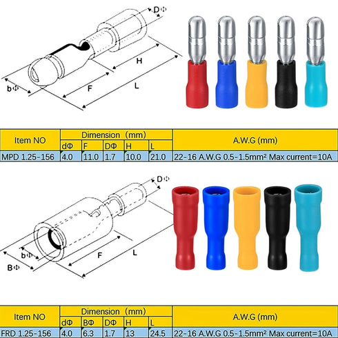 100 Pcs Bullet Connectors Kit, Insulated Bullet Connectors Terminals Female and Male, Electrical Marine Bullet Crimp Automotive Wire Connectors Terminals