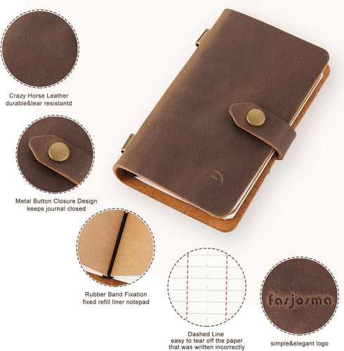 Leather Small Travel Journal Notebook, Vintage Daily Journal notebook Lined Paper, Handmade Mini Leather Notepad for Women & Men(2 pack/brown*2) by Fasjosma