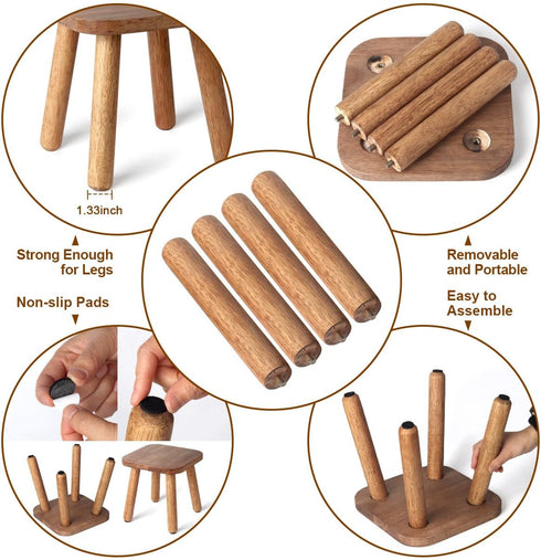 Clucycia 9inch Wooden Step Stool Small Solid Wood Plant Stand Non-Slip Footstool Chair for Adults and Kids Portable