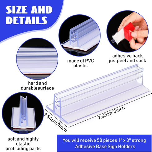 50 Counters, (1*3in) Fulmoon Pcs Sign Holder, Adhesive Base Sign Holders Multiple Uses for Warehouses, Base Holders