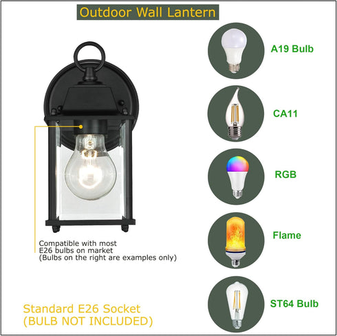 2 Packs Bulbs WISBEAM Outdoor Wall Lantern, Black Exterior Waterproof Wall Sconce for House, Aluminum Housing Plus