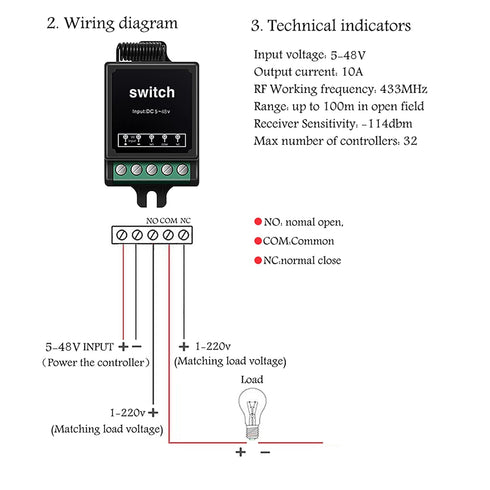 12V 328ft 10A Remote Control Switch Mini Wireless Remote Switch Dry Contact Remote Control Relay Switch Long Range