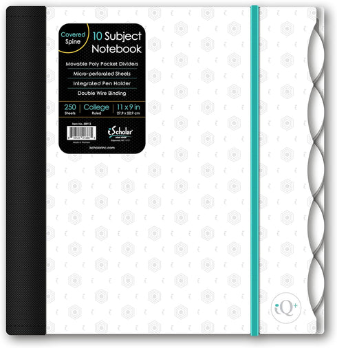 iScholar iQ Poly Fashion Cover Notebook - 10 Subject, College Ruled, 11" x 8.5", 250 Sheets, Designs Vary