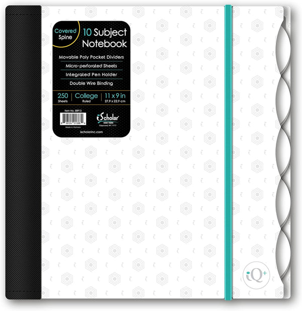 iScholar iQ Poly Fashion Cover Notebook - 10 Subject, College Ruled, 11" x 8.5", 250 Sheets, Designs Vary