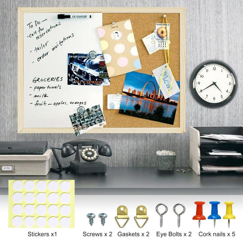 OWLKELA Dry Erase Cork Board 16.5"x12.6" | Notice Pin Board, Memo Board with Wooden Frame and Push Pins