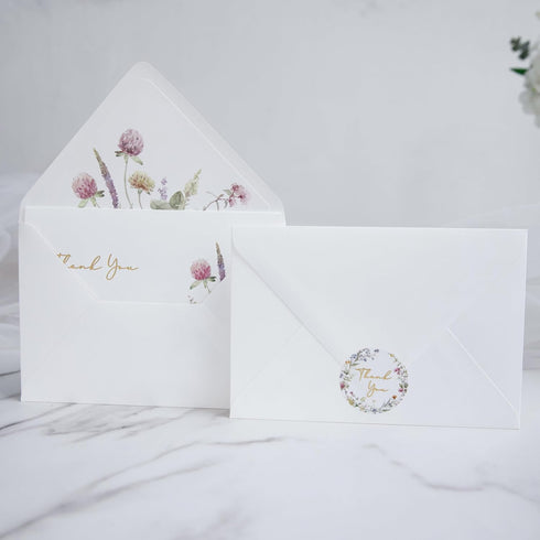 50 PACK 4x6 ponatia Floral Thank You Cards With Envelopes - Gold Foil Wildflower Greeting Cards With Adhesive Envelopes