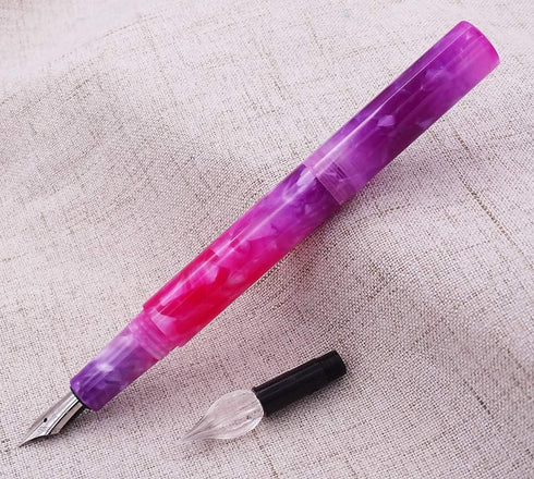 Fountain Pen Fine Nib & Glass Dip Pen Gradient Violet Celluloid, Mini Pocket Travel Writing Gift Pen for Business