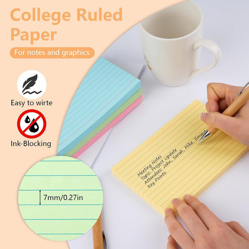 WINKIO 4x6 Inches, 200 Count Cards,150gsm (50 Colored Index Cards Note Heavy Weight College Ruled Colored Flashcards