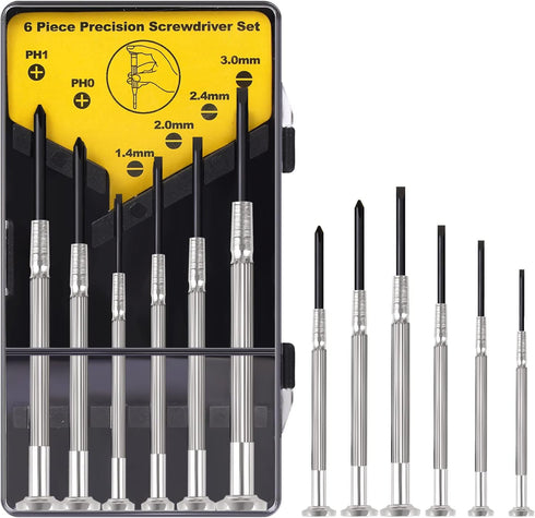 XAQISHIRE Mini Precision Screwdriver Set, 6PCS Small Screwdriver Kit with 6 Sizes Flathead and Phillips