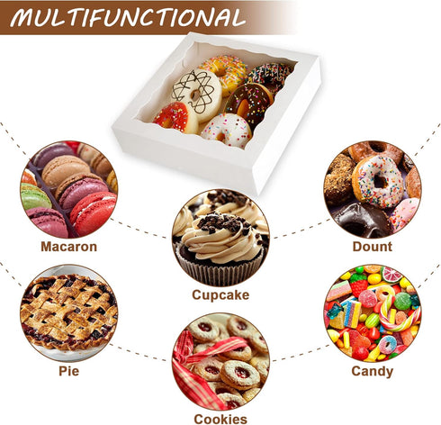 20 Pcs Pie Boxes 10x10x2.5 Inch, White Bakery Boxes with Window, Cookie Treat Boxes, Chocolate Covered Strawberries