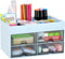 LETURE Desk Organizer with Drawer, Blue Desktop Accessories Caddy for Pens, Business Cards, and Paperclips